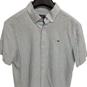 Vineyard Vines Whale Shirt Seersucker Shirt Mens Large White Blue Striped